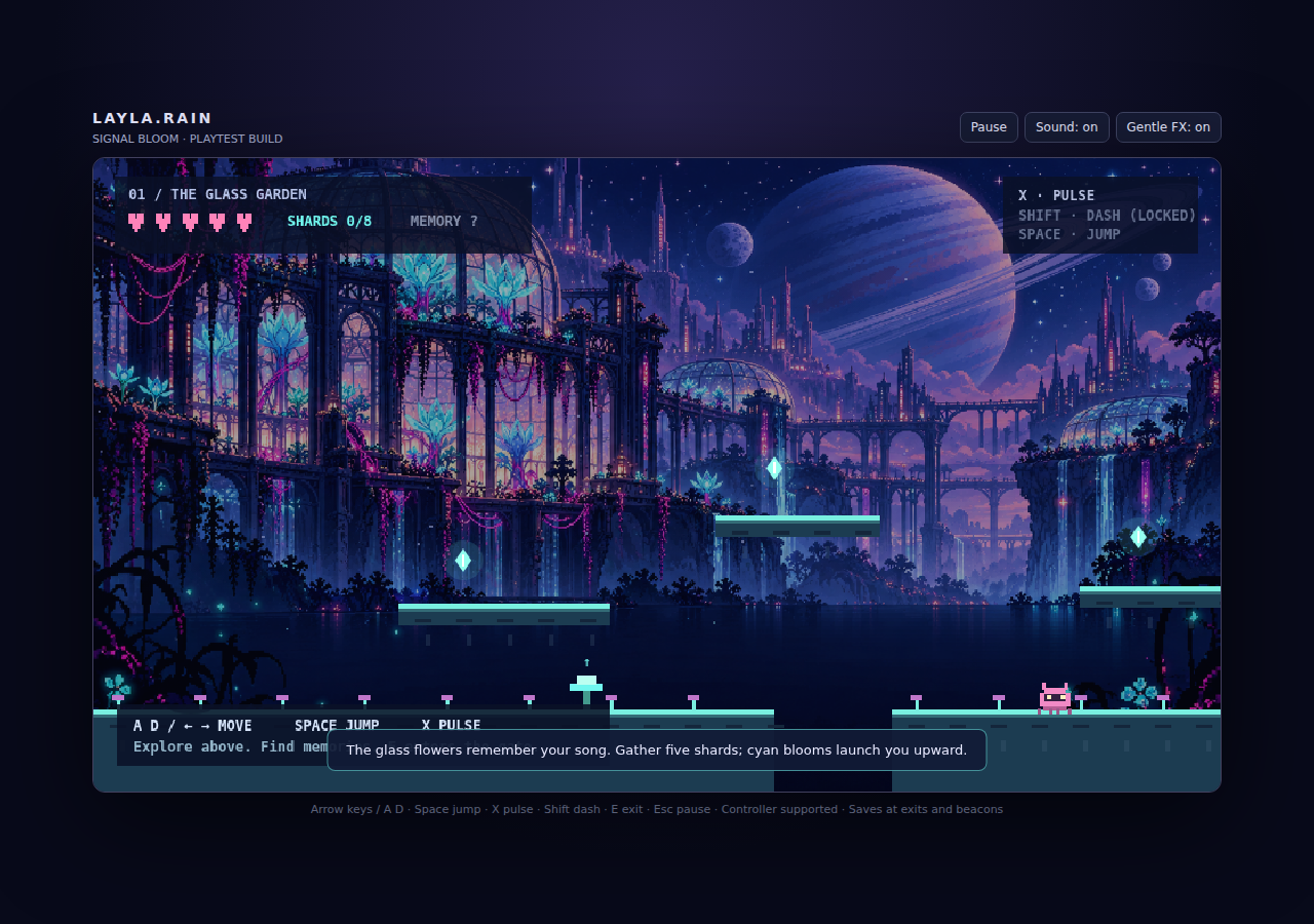 Glass Garden gameplay capture from the Signal Bloom playtest candidate