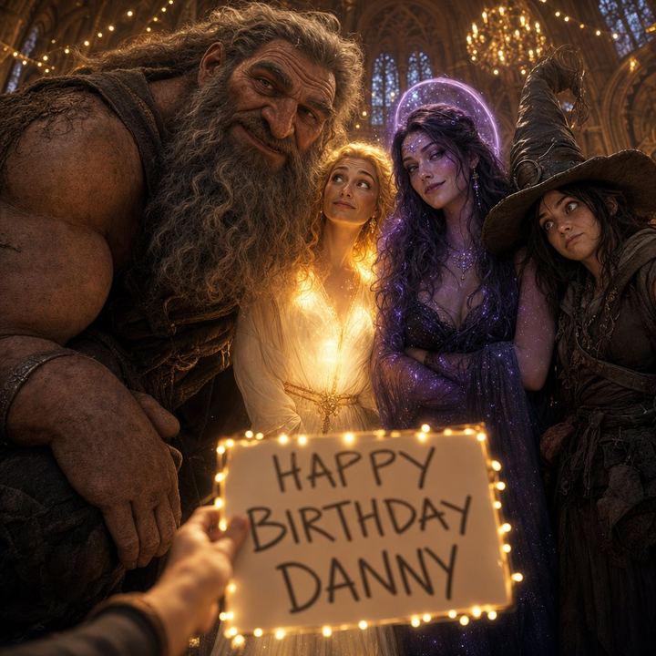 The full cast gathered for a group birthday photo
