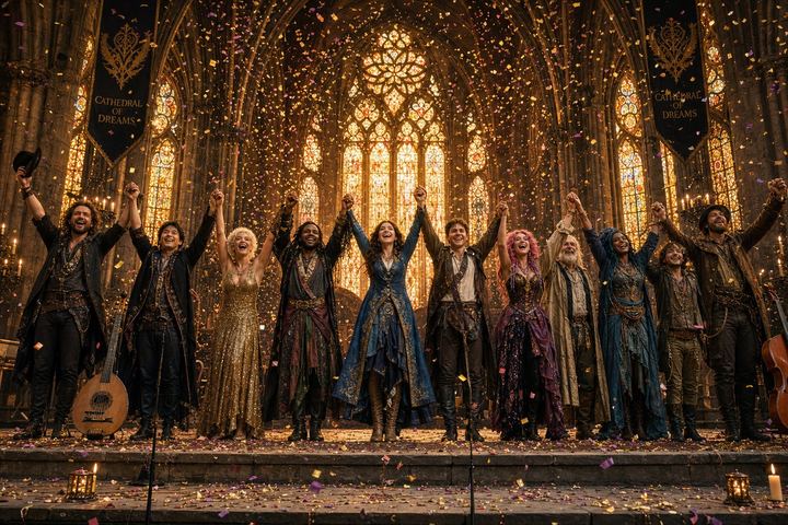 The full Cathedral of Dreams cast taking a finale bow together