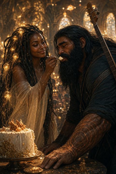 Amaya Soul and DARIO taste-testing the birthday cake together