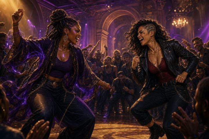 MIKO and Clutch facing off in a friendly dance battle