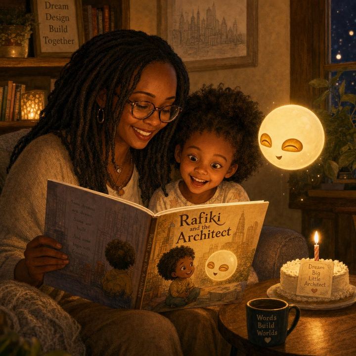 Mira and Rafiki reading a story together with a child