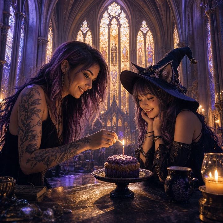 ZED and LUNA lighting a single shared birthday candle