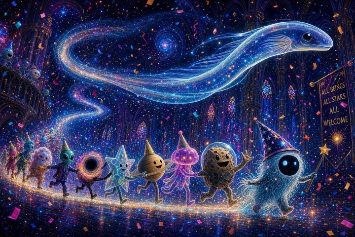 The Comet Eel leading its own conga line through the party