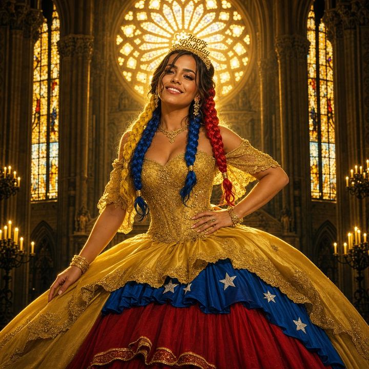 La Bailarina wearing a birthday crown