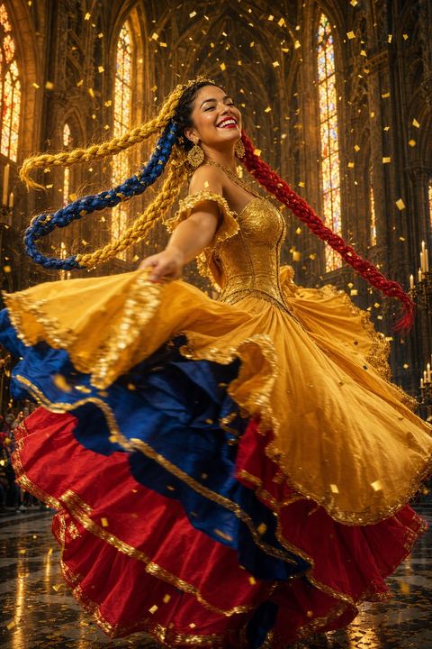 La Bailarina caught mid-spin in celebration