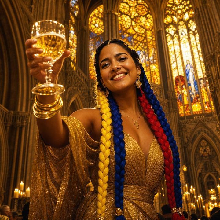 La Bailarina raising a glass in a birthday toast