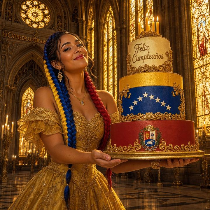 La Bailarina presenting the birthday cake with a flourish