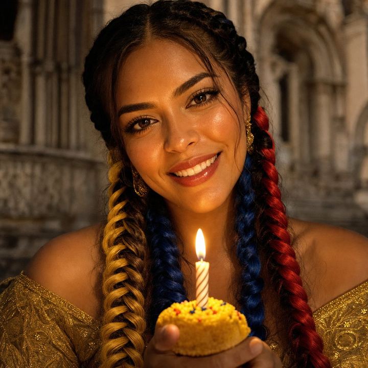 La Bailarina posed in a warm candlelit portrait