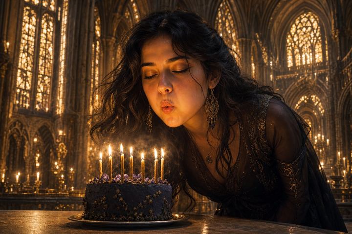 MIKO blowing out a row of birthday candles