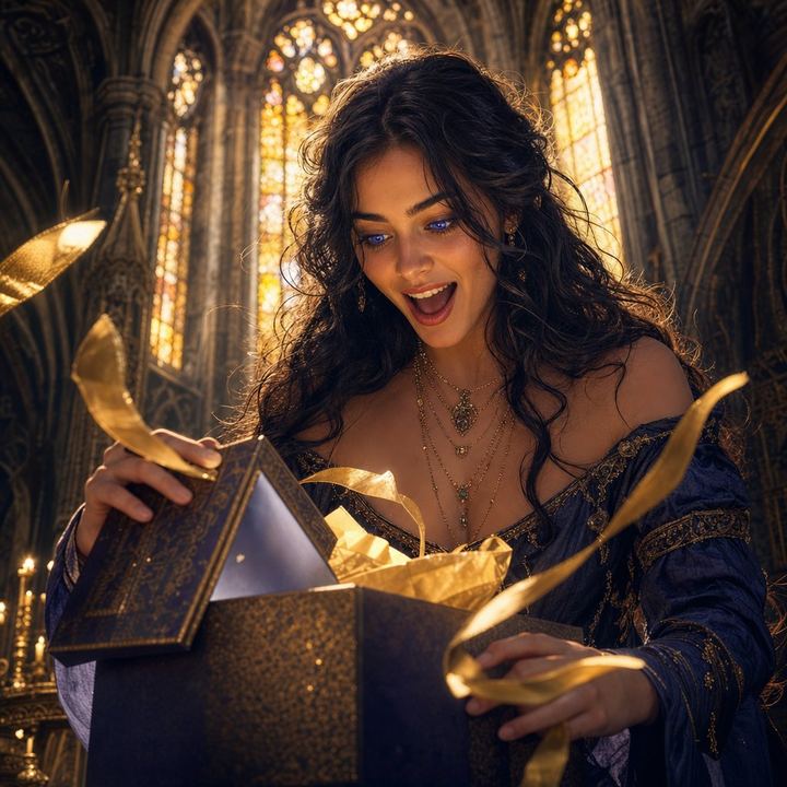 MIKO in the middle of unwrapping a birthday gift