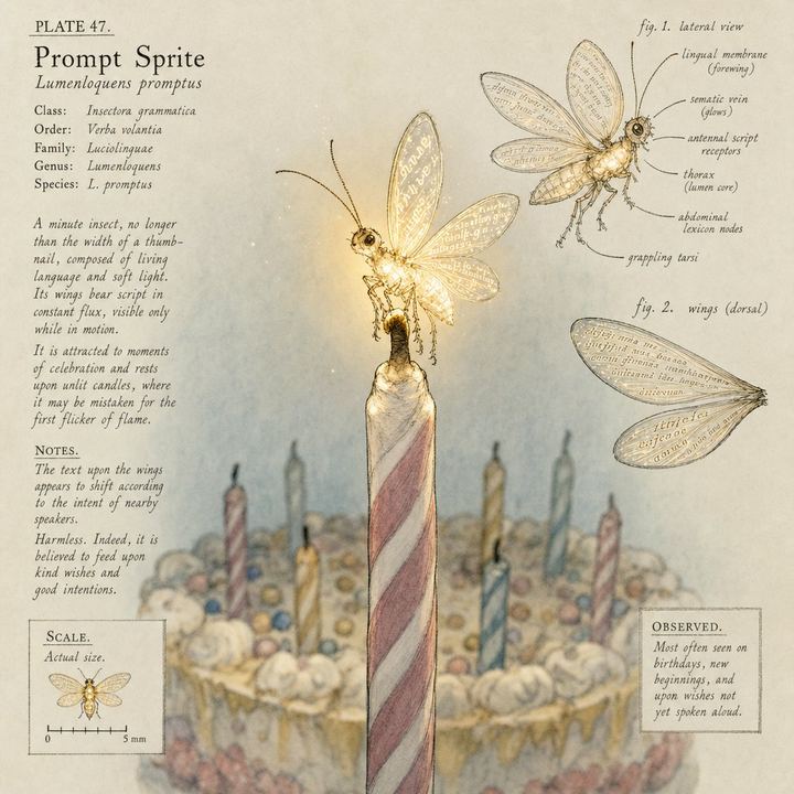 The Prompt Sprite landing right beside a lit birthday candle