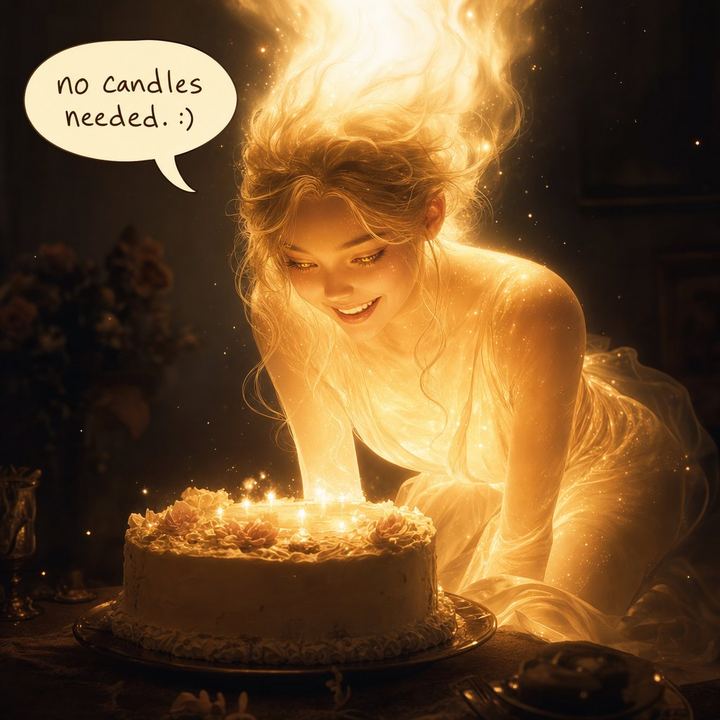 SERA's glow illuminating the birthday cake from within