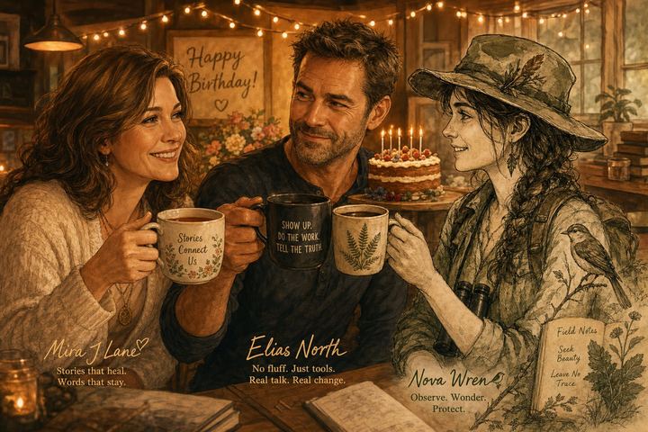 Three authors sharing a toast together